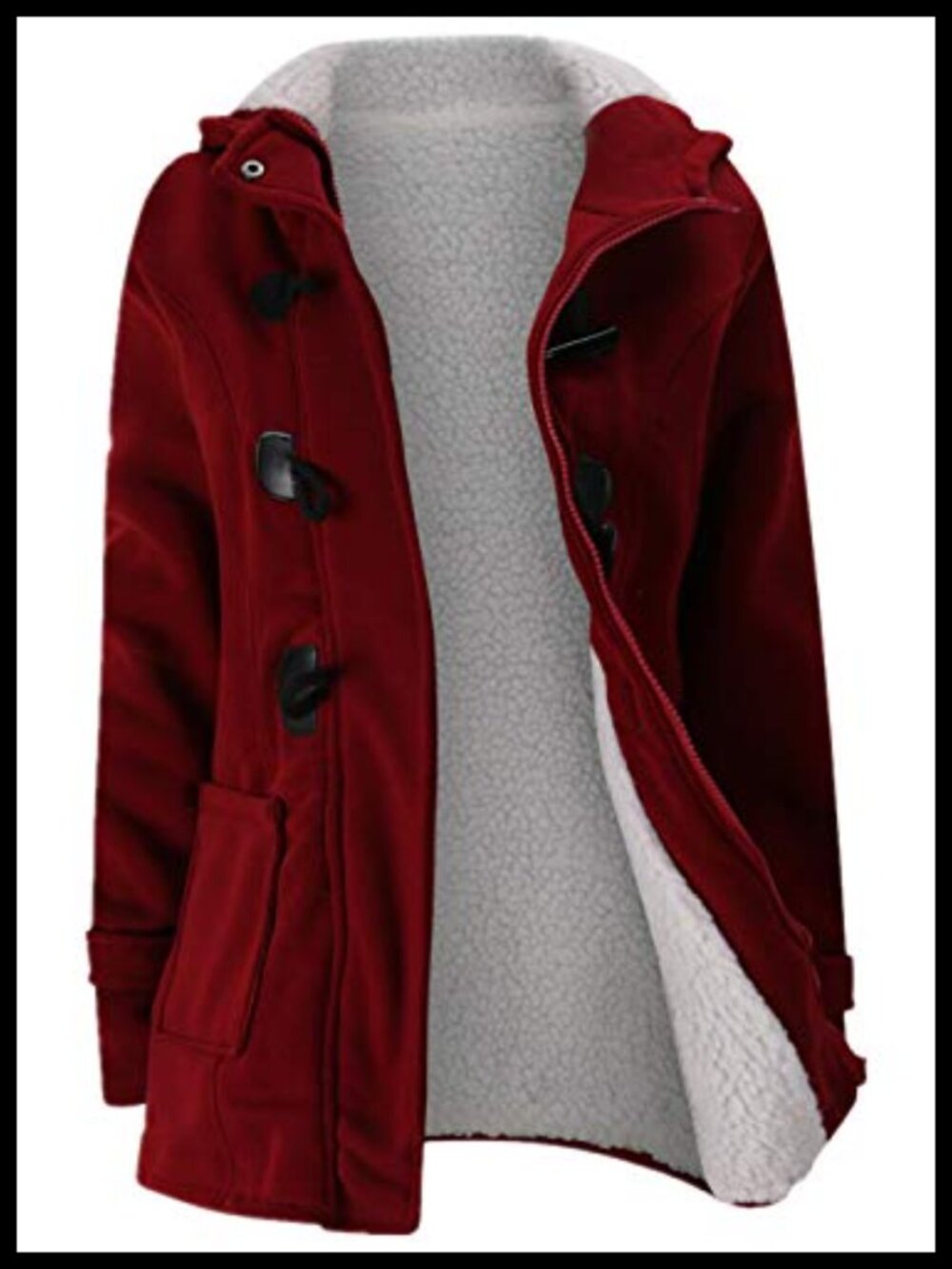 Women's Fleece Thicken Hooded Coat Horn Button Winter Jacket Warm